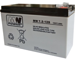 MW olověná baterie AGM 12V 7,2Ah, životnost 3-5 let, Faston 4,8mm