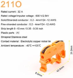 Rychlospojka bezšroubová 1x1 na 1x1 s páčkou pro kabely 0,08-4mm2 na DIN lištu oranžová