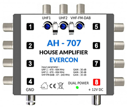 Anténní zesilovač Evercon AH-707 5G filtr, 3xIN, 8xOUT