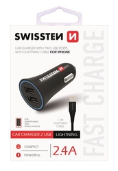 Auto nabíječka CL adaptér 2,4A Power 2x USB + kabel LIGHTNING SWISSTEN 20110910