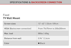Držák TV Barkan 202+, E202+.B fixní do 200x200mm, pro TV 13"- 43" (33-109cm), do 40kg