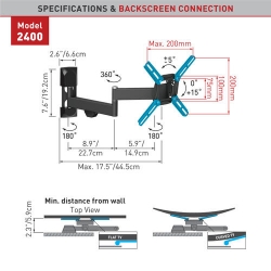 Držák TV Barkan 2400, 2400.B - 4 pohybový  do 200x200mm, 25kg, do 39"