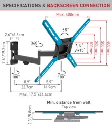 Držák TV Barkan 3420, 3420B - 4 pohybový  do 400x400mm, 25kg, do 50"