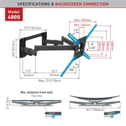 Držák TV Barkan 4800. B - 4 pohybový prodloužený, do 60kg, 90" do 600x400mm