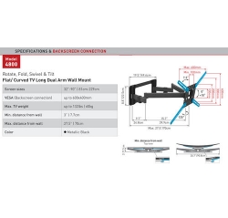 Držák TV Barkan 4800. B - 4 pohybový prodloužený, do 60kg, 90" do 600x400mm