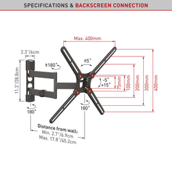 Držák TV Barkan BM343 - 4 pohybový 75x75 až 400x400mm, pro TV 29"-65" (74-165cm), do 40kg