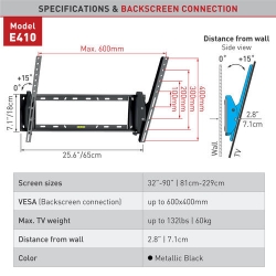 Držák TV Barkan E410 - Naklápěcí, do 600x400mm, 60kg, TV do 80"
