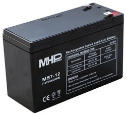Baterie olověná, akumulátor MHPower MS7-12 AGM 12V/7Ah, Faston F2 - 6,3mm