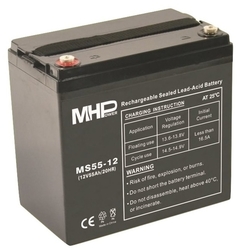 Baterie olověná, MHPower MS55-12 olověný akumulátor AGM 12V/55Ah, Terminál T1 - M6
