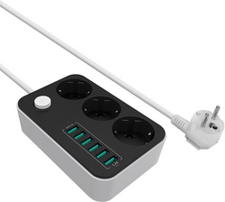 ColorWay CW-CHE36B prodlužovací napájecí přívod, 3 zásuvky, 6x USB, 1.8m