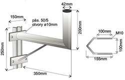 Držák antén 35/20cm, se vzpěrou, s dvojitým uchycením na stožár, žárový zinek