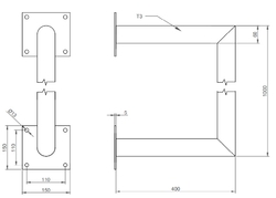 Držák, konzola C na zeď, stožár délka 40cm, výška 100cm, d=60mm