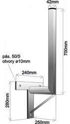 Držák na zeď 25/70 cm, průměr 42 mm, T základna, vzpěra