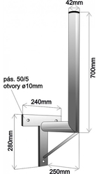 Držák na zeď 25/70 cm, průměr 42 mm, T základna, vzpěra