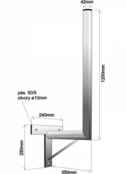 Držák na zeď 35/120 cm, průměr 42 mm, T základna, vzpěra, žárový zinek