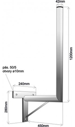 Držák na zeď 45/120 cm, průměr 42 mm, T základna, vzpěra