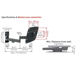 Držák TV Barkan 240, E240.B - 4 pohybový do 39" 25kg upínací rozteče do 200x200mm 