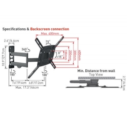 Držák TV Barkan 340, E340.B - 4 pohybový, TV do 30kg, do 400x400mm 56" 