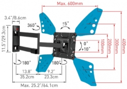 Držák TV Barkan 3400L - 4 pohybový - prodloužený, do 600x400mm, 40kg, do 65"