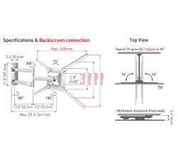 Držák TV Barkan 34 L, E34L.W - 4 pohybový - prodloužený, do 40kg, 600x400mm  - bílá barva 