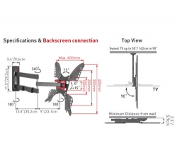 Držák TV Barkan 34 L 34L E34L.B - 4 pohybový - prodloužený, do 40kg, 600x400mm 