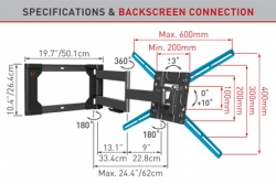 Držák TV Barkan 4400 - 4 pohybový - prodloužený, do 600x400mm, 50kg, do 80"