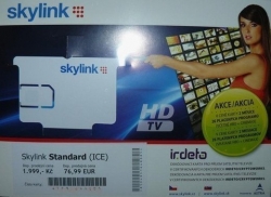 Skylink Standard ICE, IRDETO - použitá karta s kreditem 2293,- kč - Doprava zdarma !!!