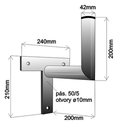 Držák na zeď 20 cm, průměr 42 mm, T základna, žárový zinek