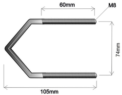 Hákový šroub M8, třmen tvaru V rozteč R74mm