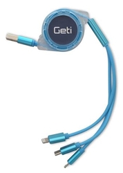 Kabel nabíjecí USB 3v1 samonavíjecí modrý