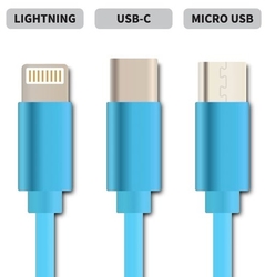 Kabel nabíjecí USB 3v1 samonavíjecí modrý