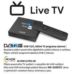 MASCOM MC A102T/ C, Android TV 10.0, DVB-T2, 4K HDR, Ovladač s TV Control - Doprava zdarma !!!