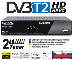 MASCOM MC820T2 HD DVB-T2 H.265 příjem, 2x tuner, 2x USB, HDMI, SCART, 1080p 