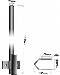 Nástavec na stožár 1,2m trubka 28/2mm (1x třmen s vinklem) žárový zinek