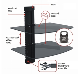 Polička OPTICUM pod TV 360x250x432mm dvojitá