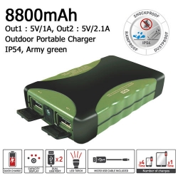 PowerBank (externí baterie) Barkan PB88R 8800mAh, 5V / 2.1A, dva výstupy, svítilna 