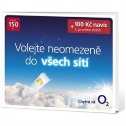 Předplacená SIM karta O2 PředplaDENka  s kreditem 150 Kč + 100 Kč navíc, neomezené volání a internet za 20 Kč/den