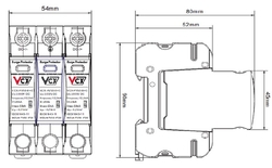 Přepěťová ochrana VCX PV50 DC třída T1T2 (B+C) 3P 1000V 12.5 kA GDT s plynovým jiskřištěm