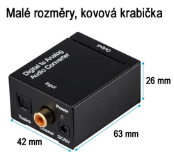 Převodník digital DAC 01-LT (optika, koax) na analog 2x Cinch + Jack 3,5mm