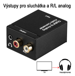 Převodník digital (optika, koax) na analog 2x Cinch + Jack 3,5mm