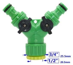 Rozdvojka na kohoutek 1/2"-3/4" s ventily pro rychlospojky
