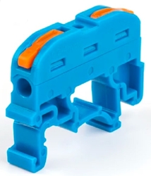 Rychlospojka bezšroubová 1x1 na 1x1 s páčkou pro kabely 0,08-4mm2 na DIN lištu modrá