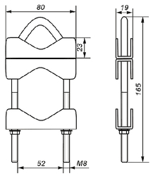 Třmen anténní dvojitý - nádstavný M8 tvar V délka 165mm, rozteč 62mm