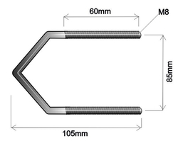 Hákový šroub M8, třmen tvaru V rozteč R85mm + 2x podložka + 2x matka