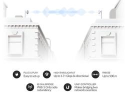 Ubiquiti UBNT UniFi UBB Building Bridge 60GHz spoj, 5GHz, propustnost 1Gbps, 1x LAN, PoE, kompletní spoj