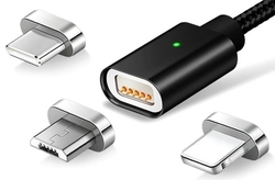 USB kabel nabíjecí na USB-C, USB micro, Lightning s magnetickou koncovkou rychlonabíjecí s LED kontrolkou