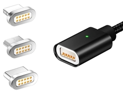 USB kabel nabíjecí na USB-C, USB micro, Lightning s magnetickou koncovkou rychlonabíjecí s LED kontrolkou