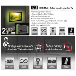 USB LED osvětlení Barkan L12 pro televizory 2x 50 cm barevné, 16 barev