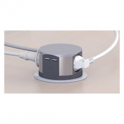 Výsuvné stolové zásuvky 3 zásuvky, 2x USB, kruhový tvar nízký, přívod 1,5m