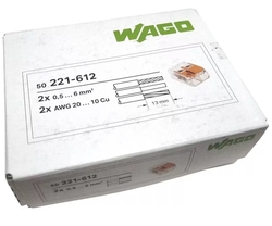 WAGO 221-612 2x0,5-6mm2 svorka COMPACT bezšroubová transparentní s páčkou